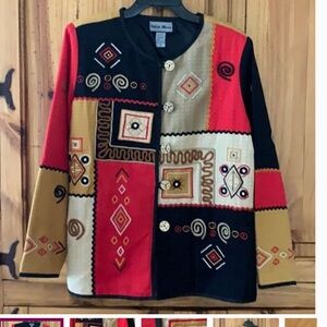 INDIGO Moon jacket, red/black,XL patchwork. New,very oversized M), new condition